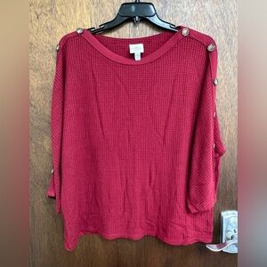 St Johns Bay Women's Maroon Button-Detail Top Sz XL